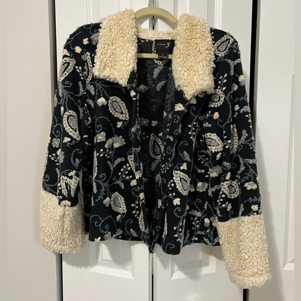 Vintage Paisley Long Sleeve Fleece Jacket (Size XL)